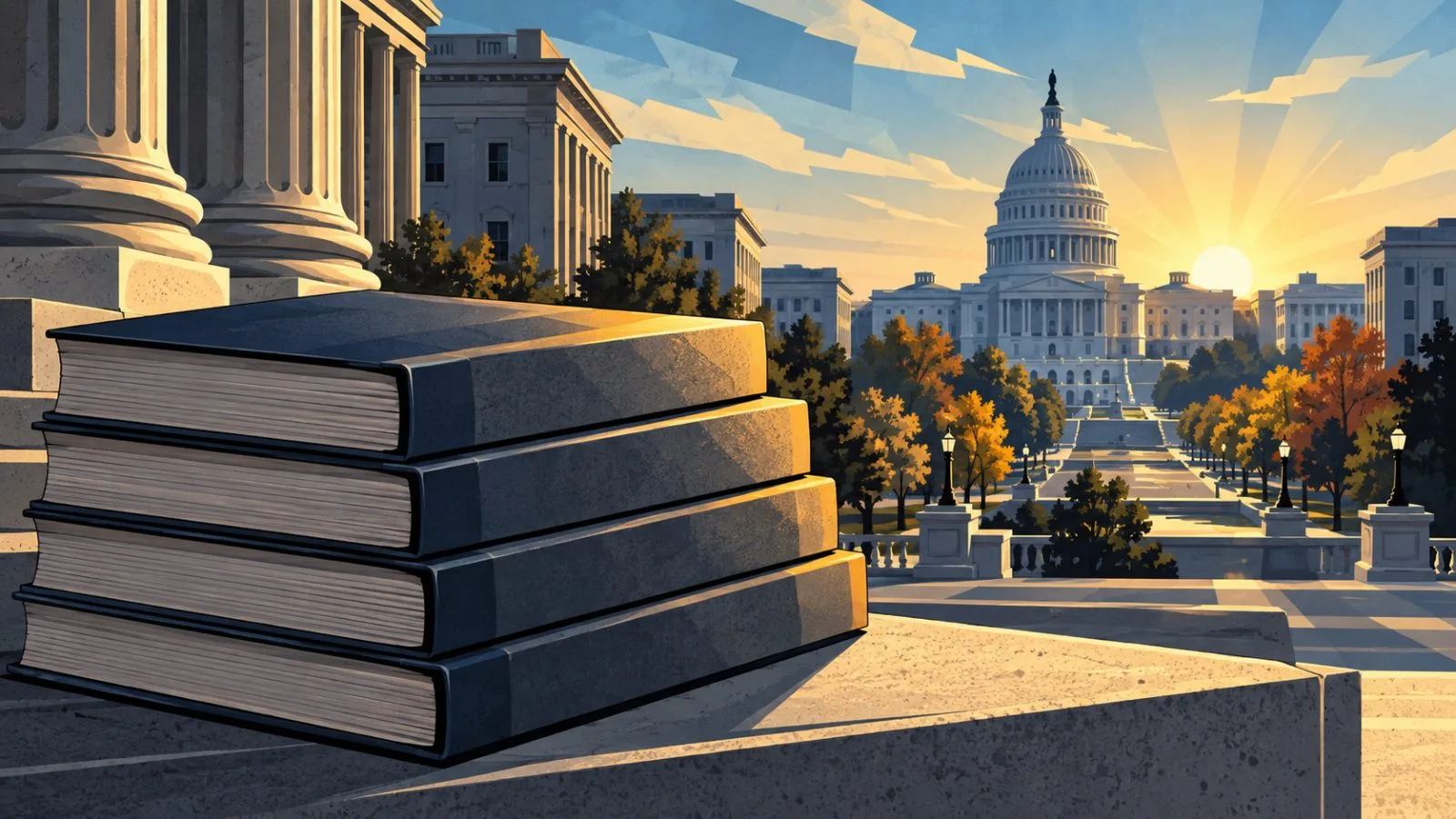 Budget ledgers sit before government buildings in morning light / TokenPost.ai