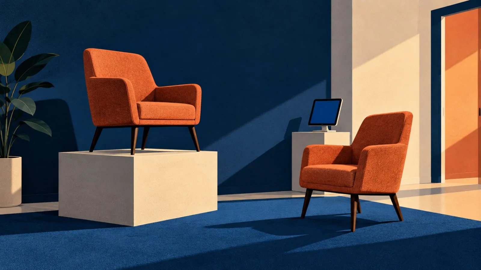 Two counseling chairs sit at different heights in a quiet room / TokenPost.ai