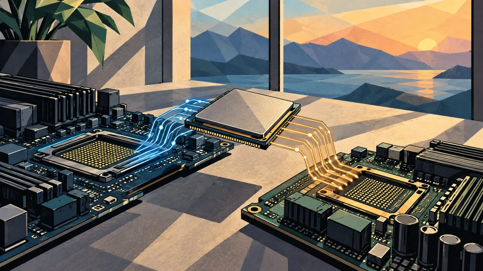 Silicon accelerator chips arranged across connected motherboard sections / TokenPost.ai