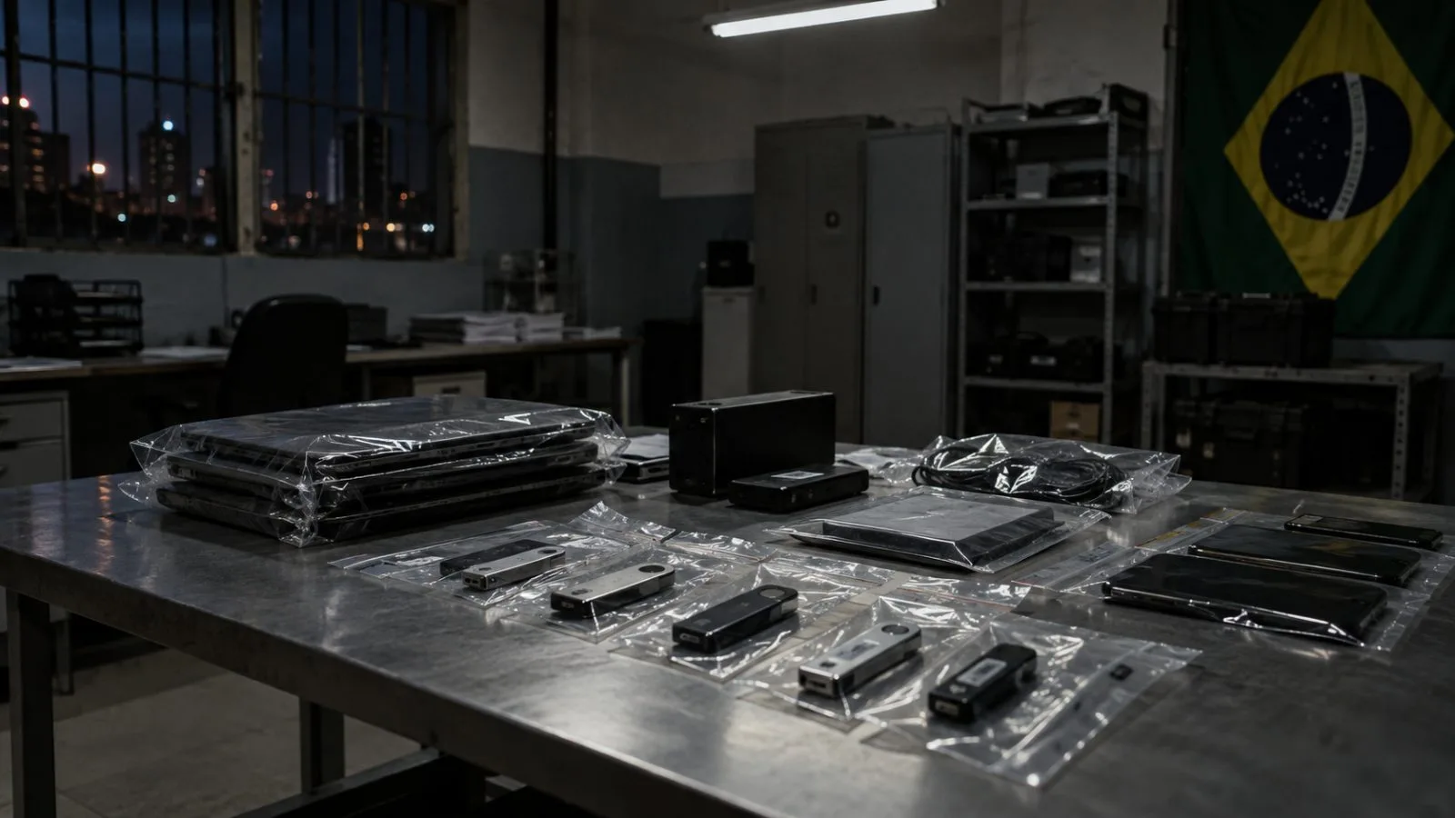 Sealed hardware wallets and devices arranged in a police evidence room / TokenPost.ai