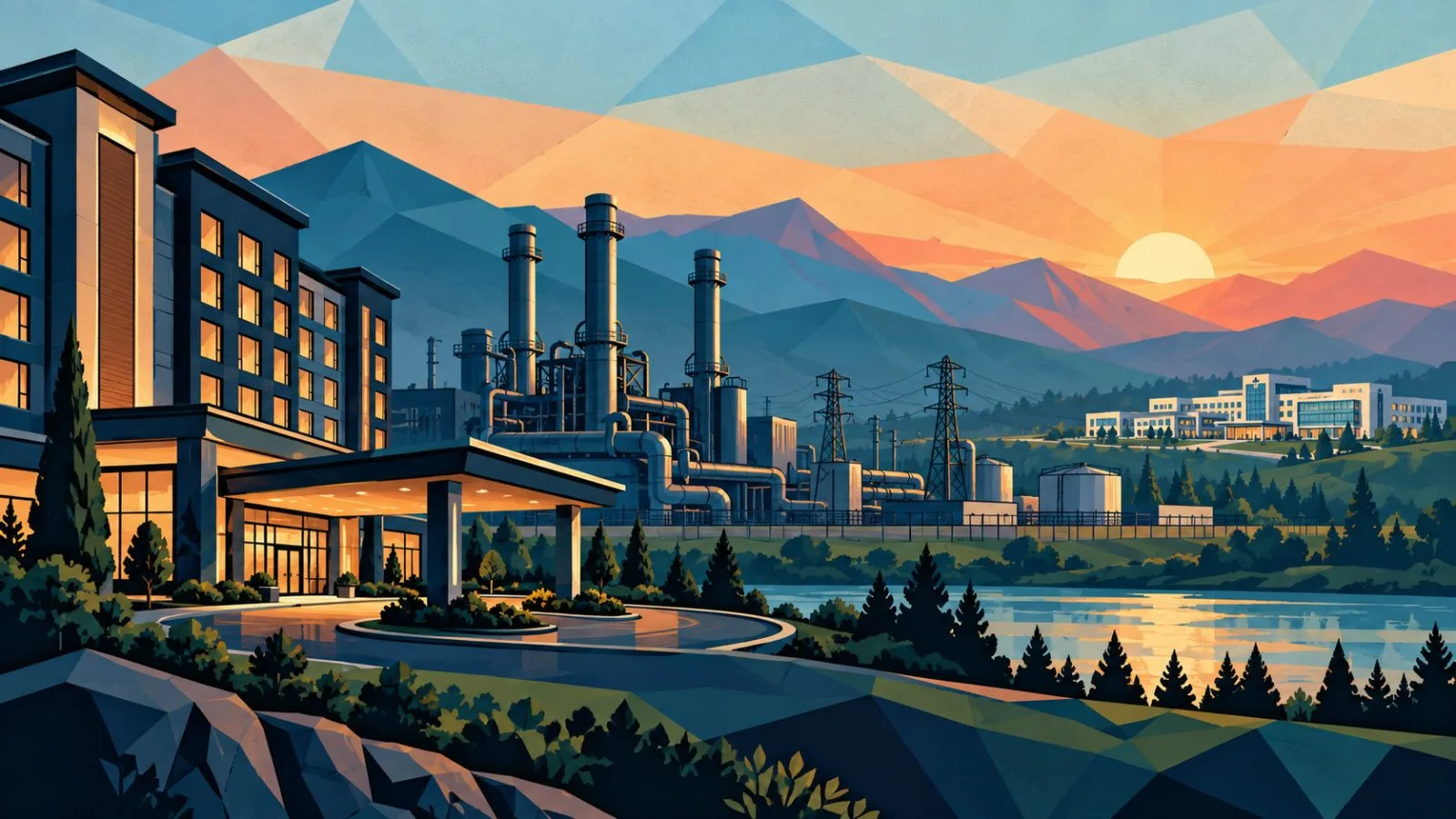 Hotel towers and industrial facilities under early morning light / TokenPost.ai