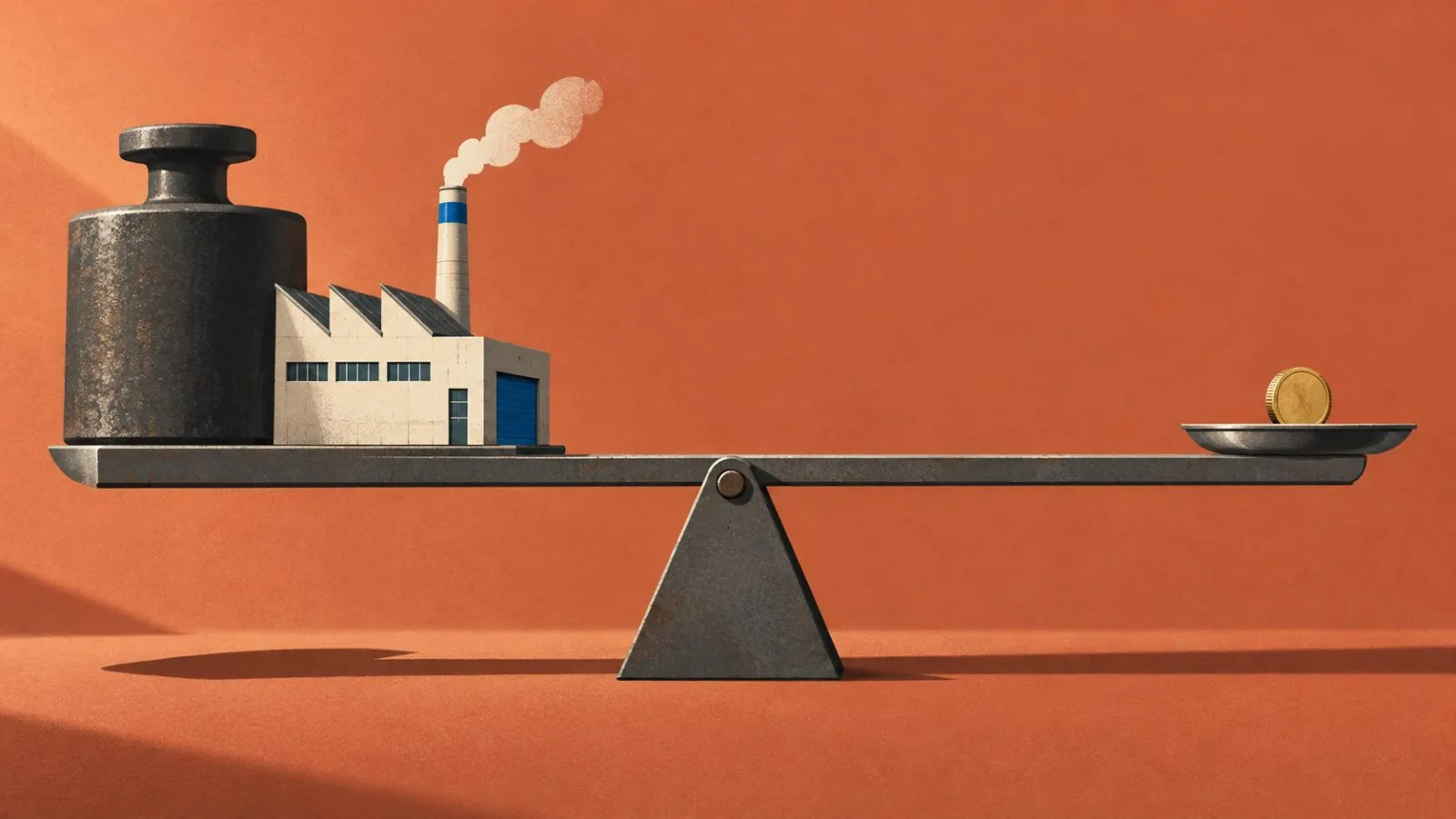 A miniature factory balances against an iron weight and brass coin / TokenPost.ai