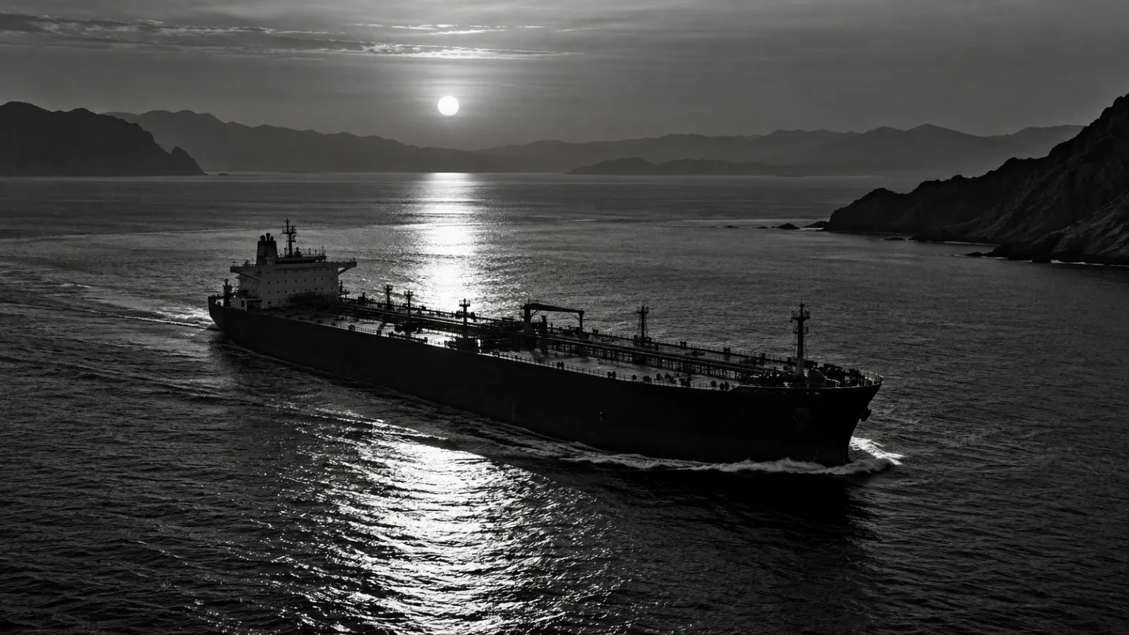 An oil tanker crosses the Strait of Hormuz at dusk. / TokenPost.ai