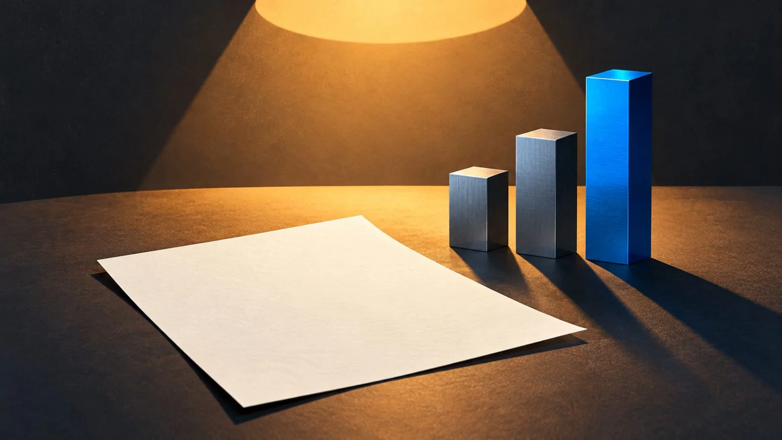 A blank earnings sheet beside three ascending steel bars / TokenPost.ai