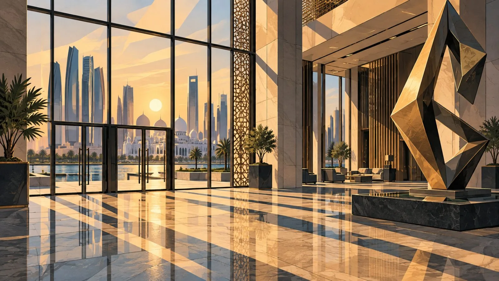 Glass doors open onto a sunlit financial district lobby / TokenPost.ai