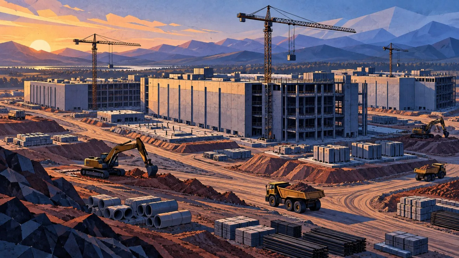 Cranes surround an expanding concrete data center campus / TokenPost.ai