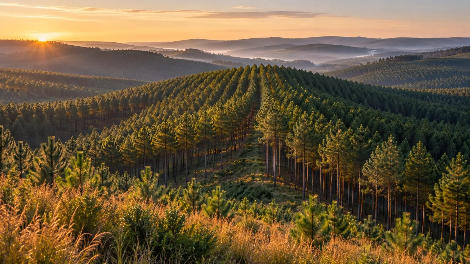 Pine rows stretch across a gently rolling southern timber tract / TokenPost.ai