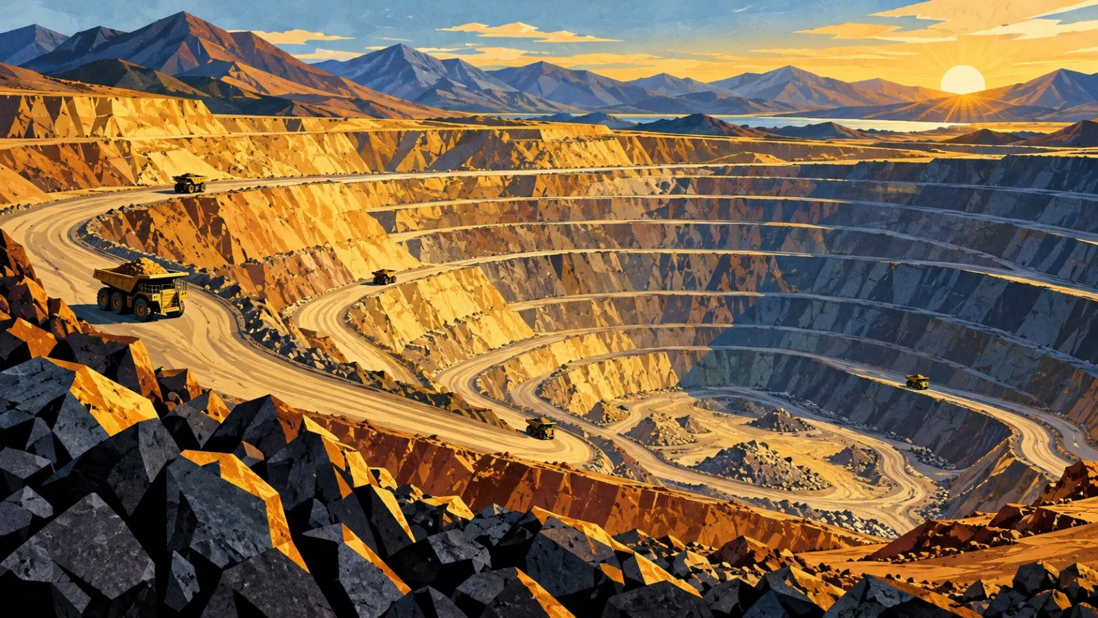 Terraced open-pit mine glowing under early morning sunlight / TokenPost.ai