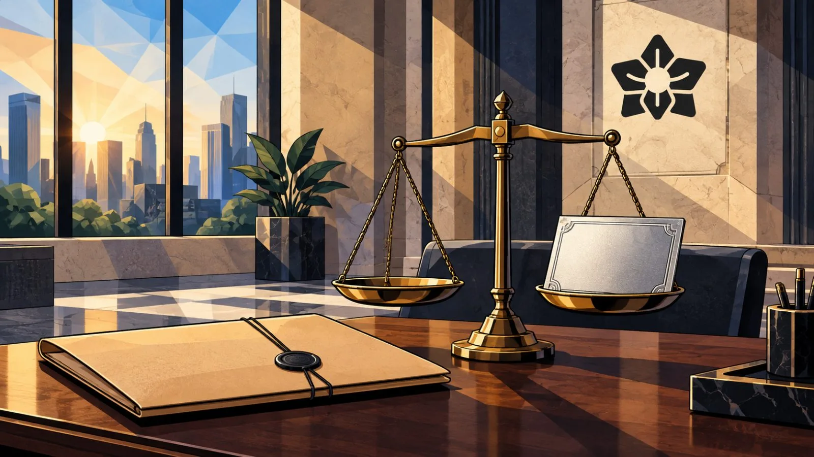 Asset folder and bond certificate beside a brass balance scale / TokenPost.ai