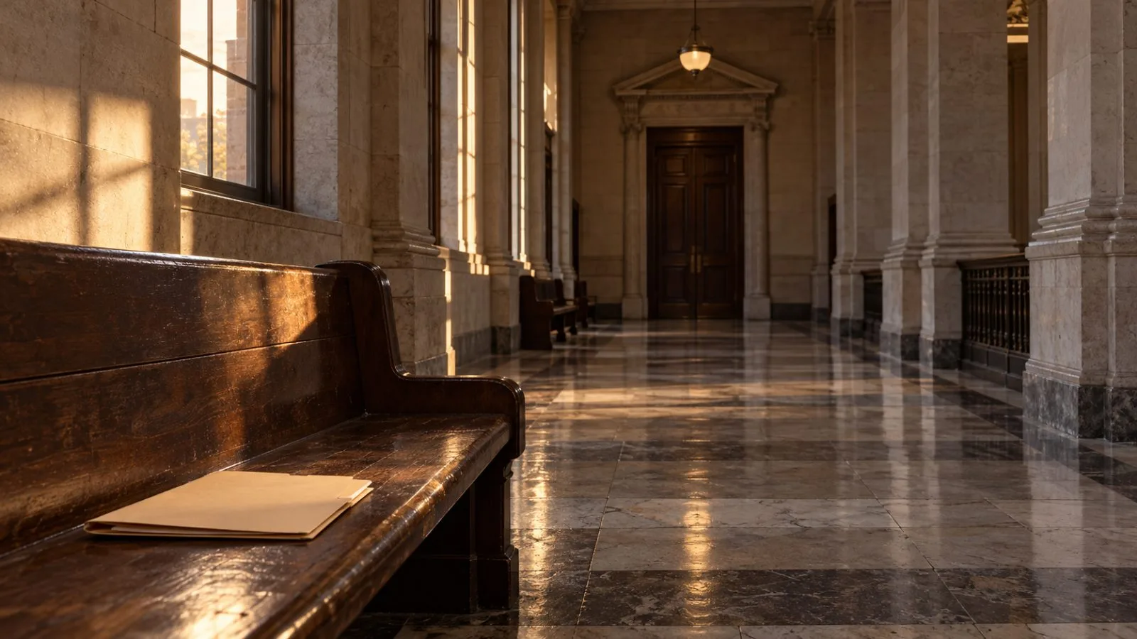 Anonymous figure approaches a courthouse entrance holding a legal folder / TokenPost.ai